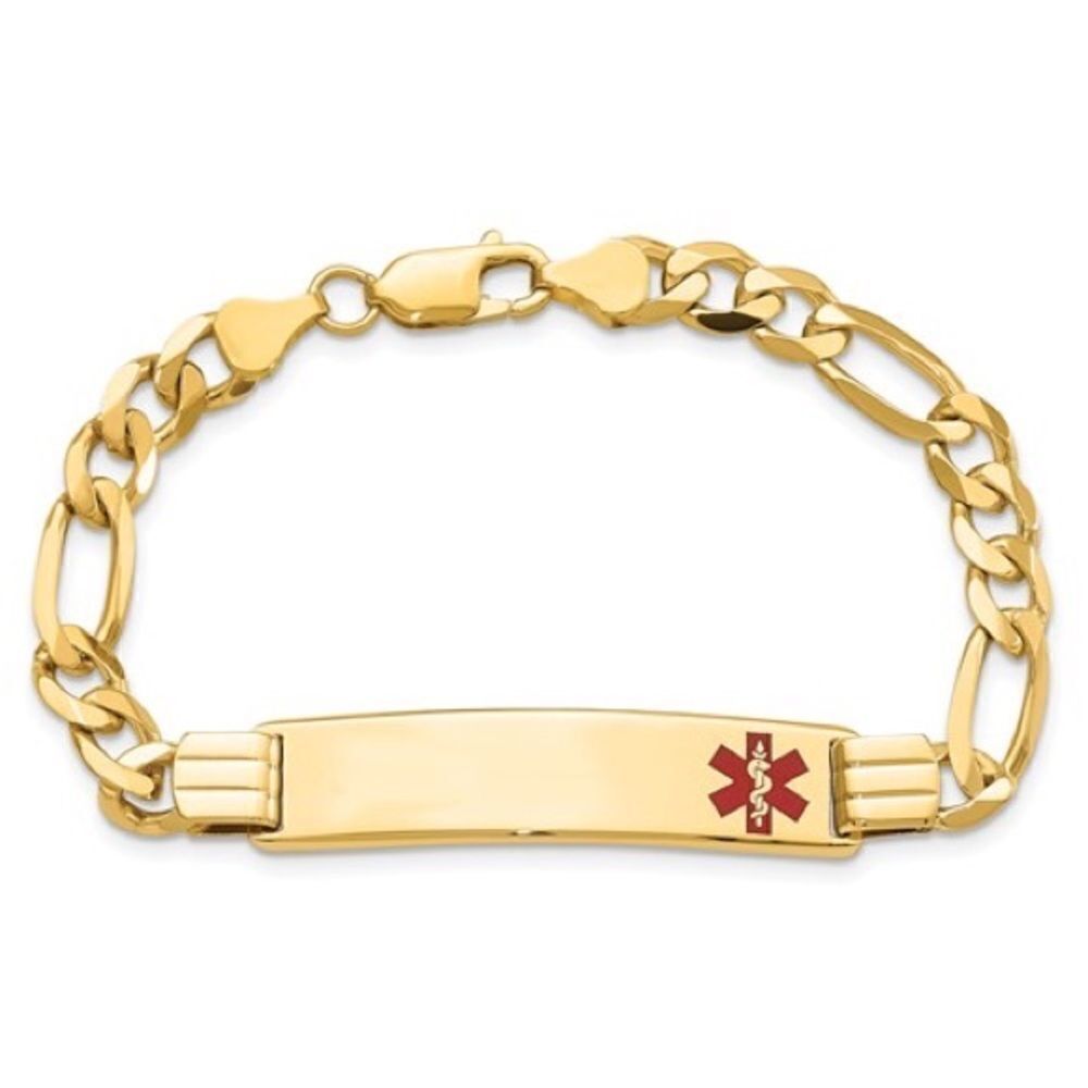 14K Medical Red Enamel Flat Figaro Link ID Bracelet